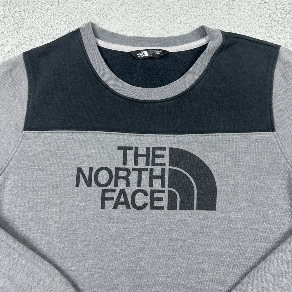 The North Face Crewneck Sweatshirt Mens Large Gray Black Logo Pullover Fleece